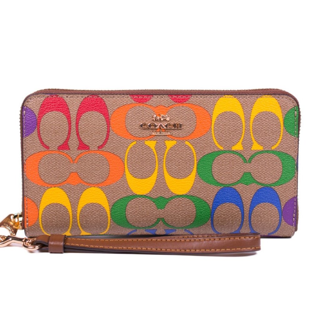 Coach Signature Rainbow Long Zip Wallet Wristlet
